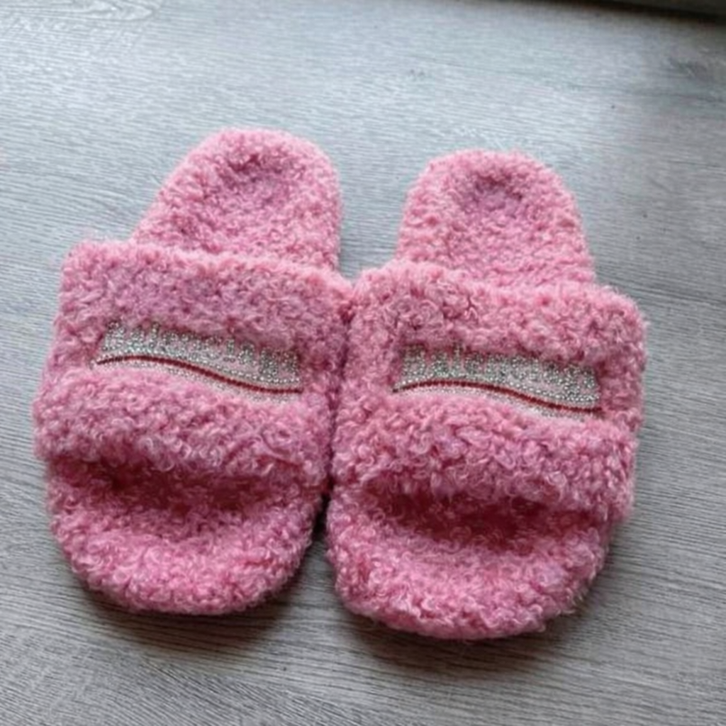 Women Rhinestone Furry Slides